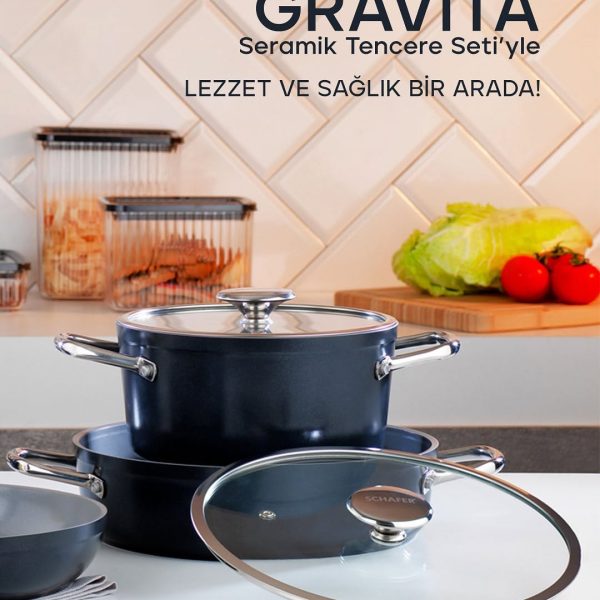 خرید سرویس قابلمه 7 پارچه مشکی شفر مدل Schafer Gravita اصل ترکیه