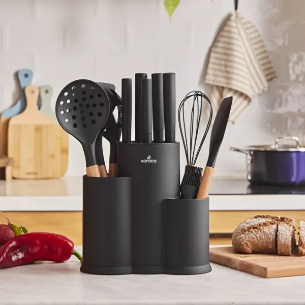 خرید سرویس چاقو و سرو 14 پارچه کاراجا Burby مشکی اصل ترکیه